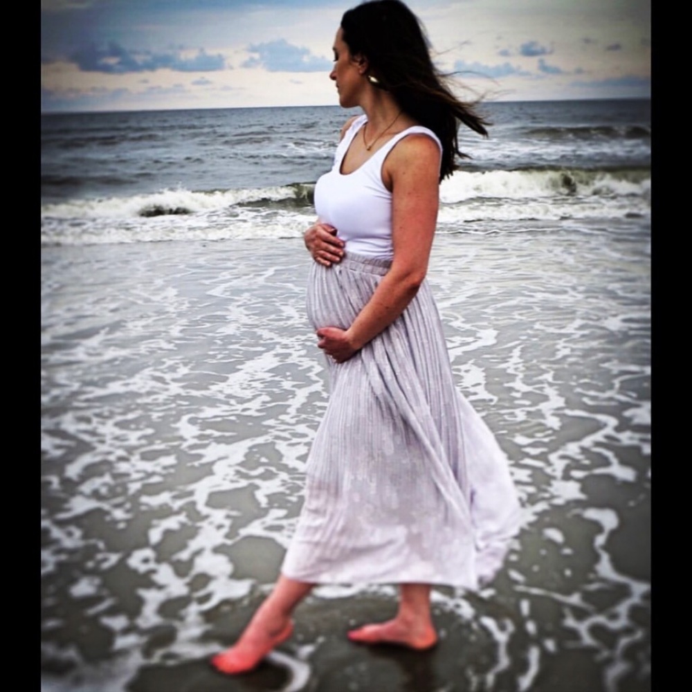 PinkBlush Lavender Floral Pleated maternity midi twirl skirt